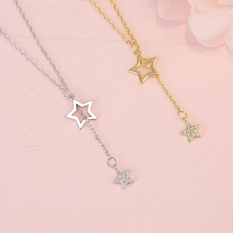 Presente de natal 925 prata esterlina bonito brilhante estrela gargantilha gota charme colares mulher encantadora festa de casamento jóias de aniversário
