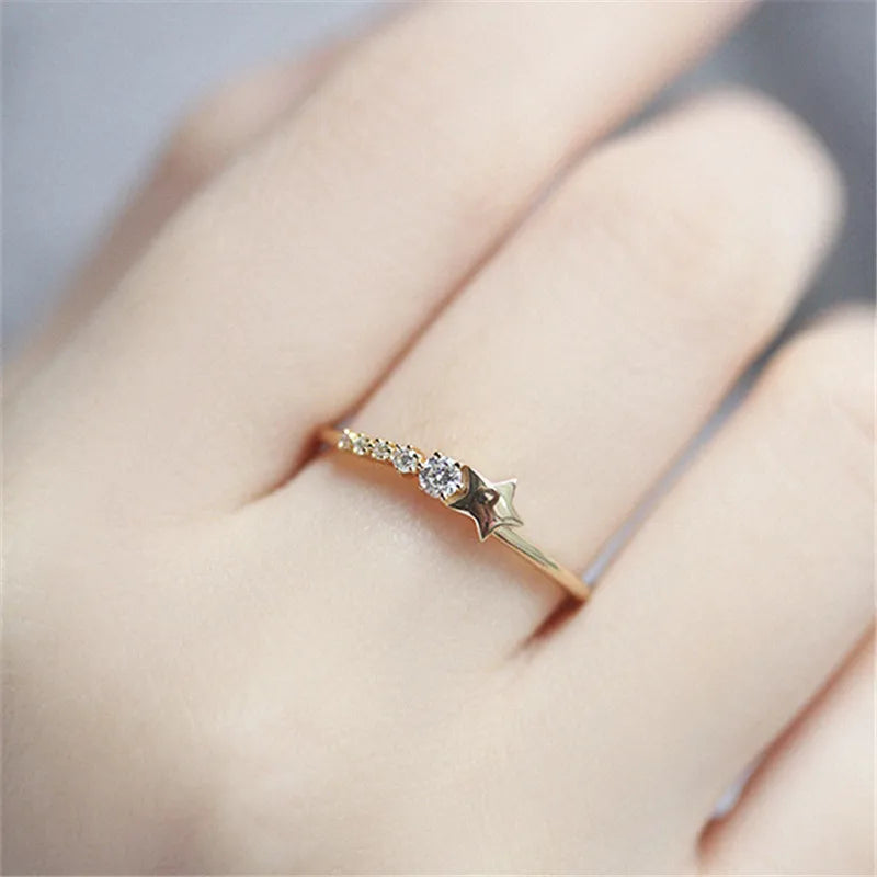 Anel de prata esterlina feminino, anel clássico simples com strass de estrela, joia de festa chamativa para a namorada, presente, 925
