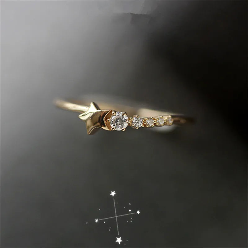 Anel de prata esterlina feminino, anel clássico simples com strass de estrela, joia de festa chamativa para a namorada, presente, 925