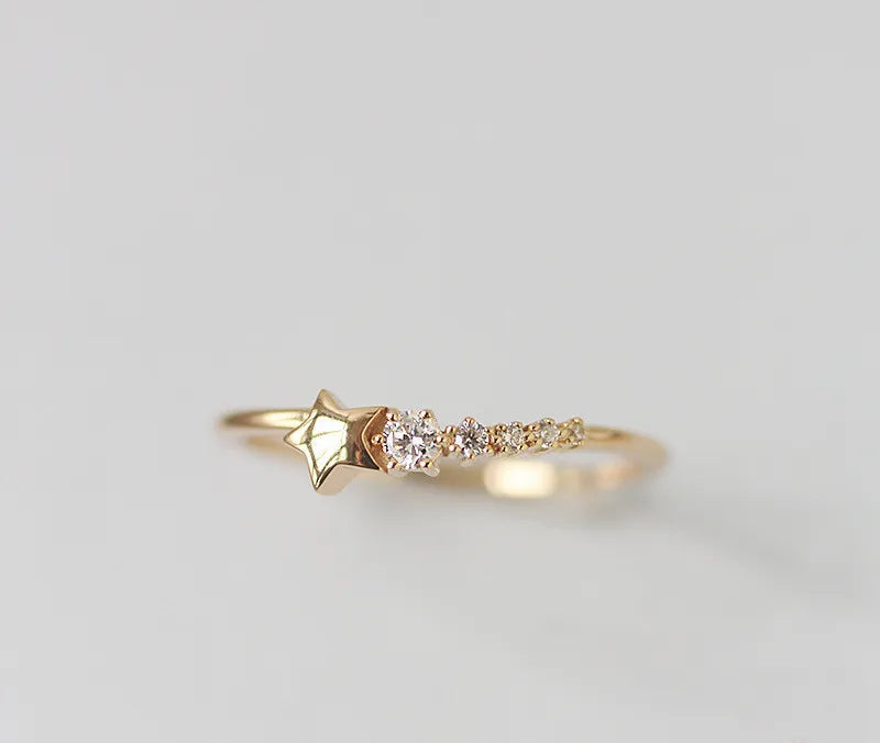Anel de prata esterlina feminino, anel clássico simples com strass de estrela, joia de festa chamativa para a namorada, presente, 925