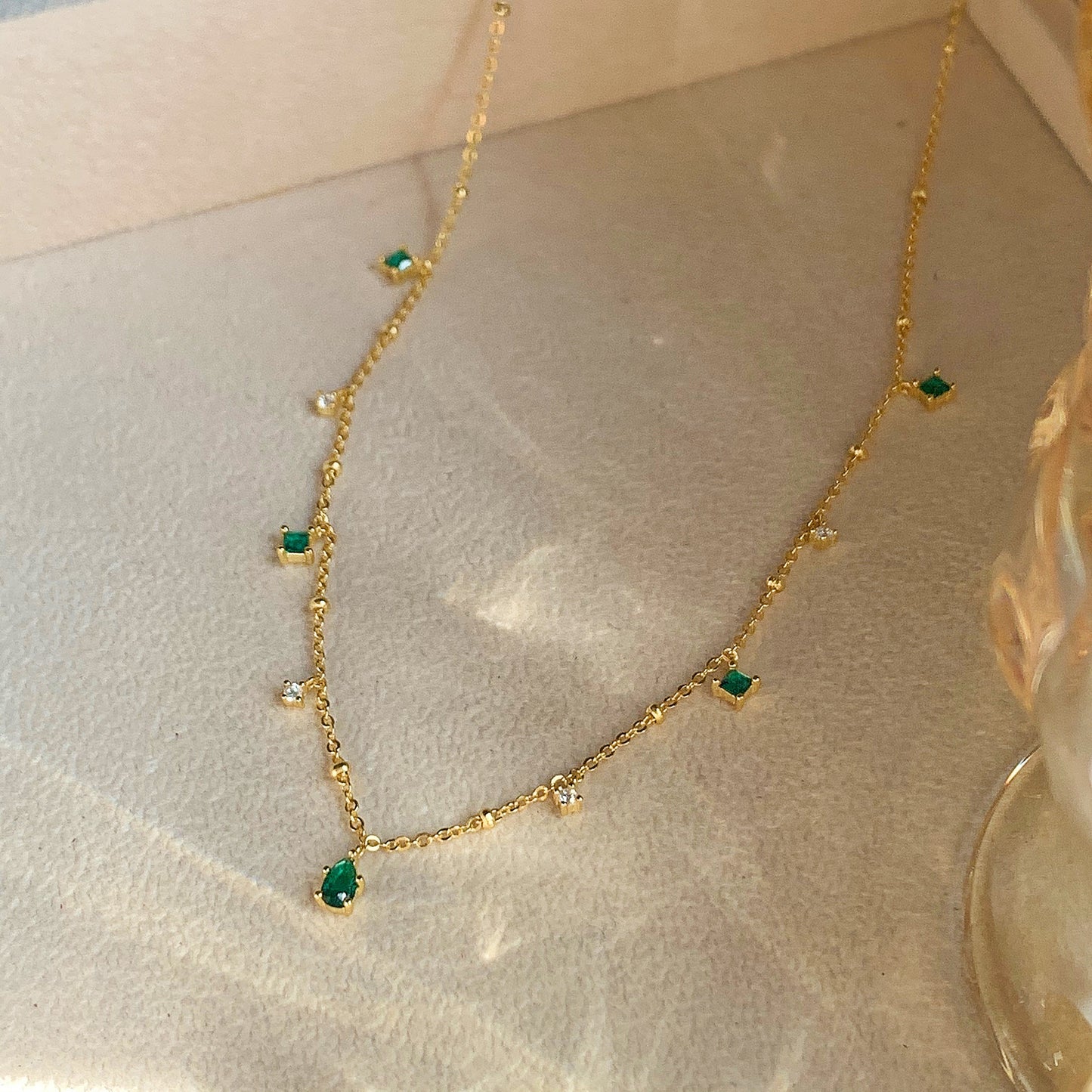 Pingente Esmeralda Para Mulheres, Real Colar De Ouro 14K, Jóias Promessa Lindo, Noivado De Casamento