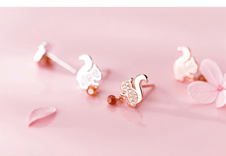 Brincos Modian-Squirrel para mulheres, prata esterlina 925, design original, cor ouro rosa, moda fofa, 100%