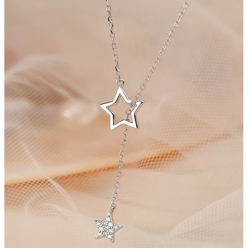 Presente de natal 925 prata esterlina bonito brilhante estrela gargantilha gota charme colares mulher encantadora festa de casamento jóias de aniversário