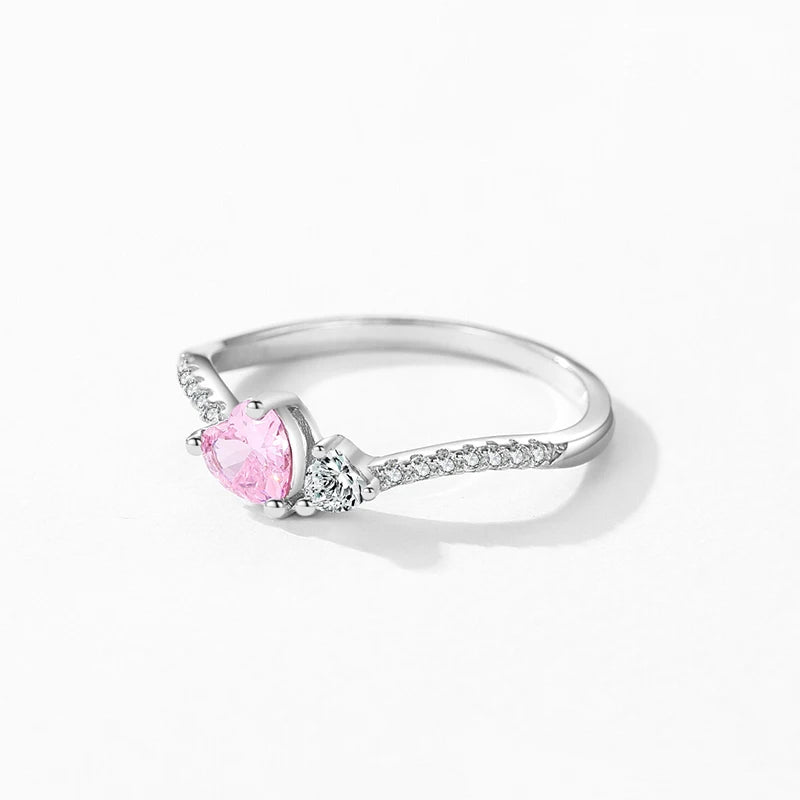 Ailmay sólido 925 prata esterlina romântico deslumbrante rosa coração cristal empilhável anéis para mulheres natal jóias finas presentes