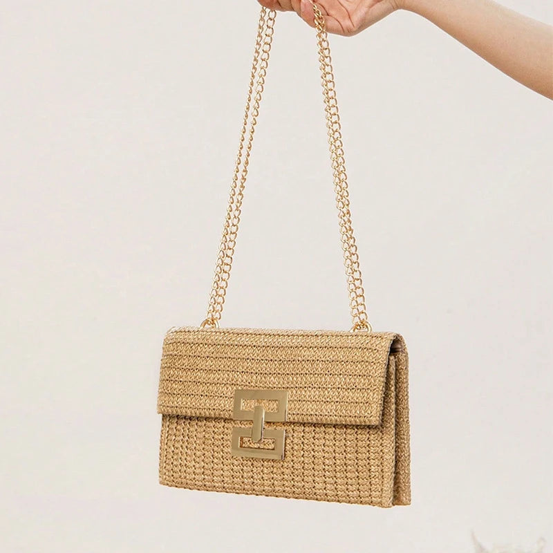 Saco de palha festa à noite bolsa moda feminina tecer padrão ouro embreagem mensageiro bolsas senhora diariamente deslocamento carteira sacos