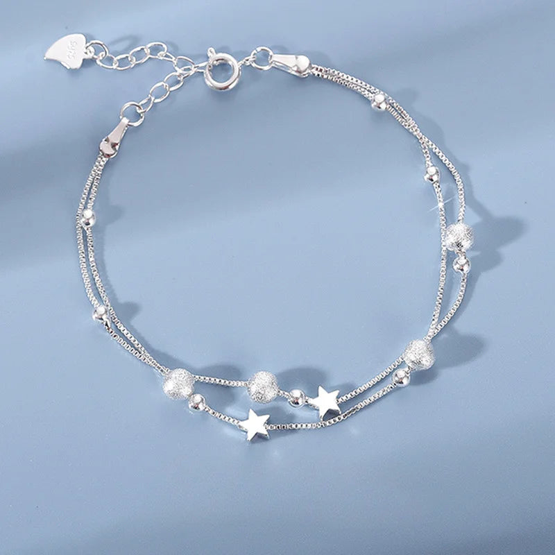 Luxo 925 prata esterlina estrela frisado pulseiras para mulheres designer original dupla camada ajustável pulseira festa jóias