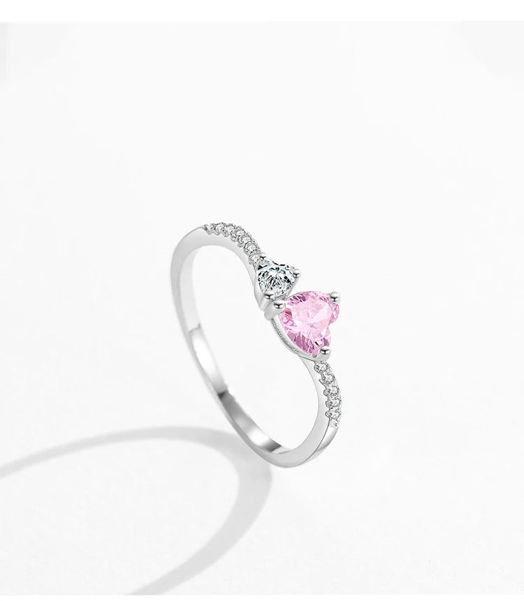 Ailmay sólido 925 prata esterlina romântico deslumbrante rosa coração cristal empilhável anéis para mulheres natal jóias finas presentes