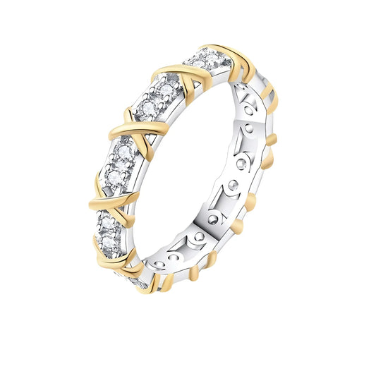 D Cor Moissanite Anéis de Diamante para Mulheres, X-Shaped Row Ring, Anel de Casamento Eternidade, 100% 925 Sterling Silver, Jóias Finas