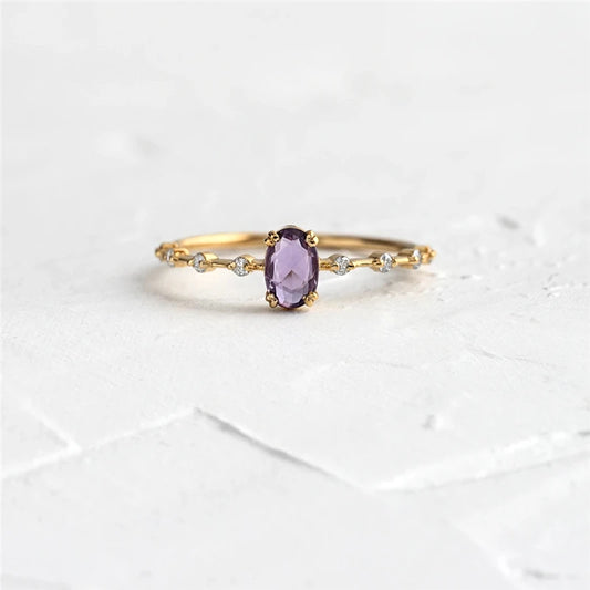 Roxi simples forma de ovo roxo cristal anéis de ouro para mulheres anéis jóias 925 prata esterlina anel de dedo ins anel de casamento anillos
