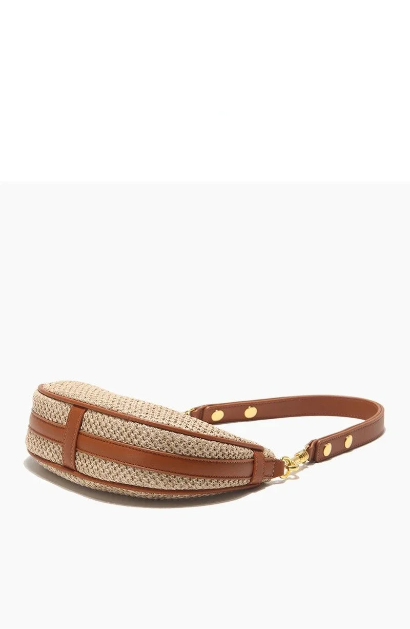 Verão design simples feminino meia lua hobo saco de alta qualidade mão-tecido palha axila saco feminino beira-mar praia bolsa de ombro 2024