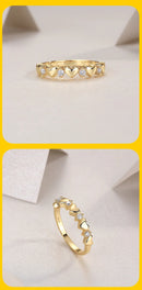 Anel de coração dourado de 2 mm com detalhes de moissanite brilhantes – prata esterlina S925 para um símbolo atemporal de amor e elegância