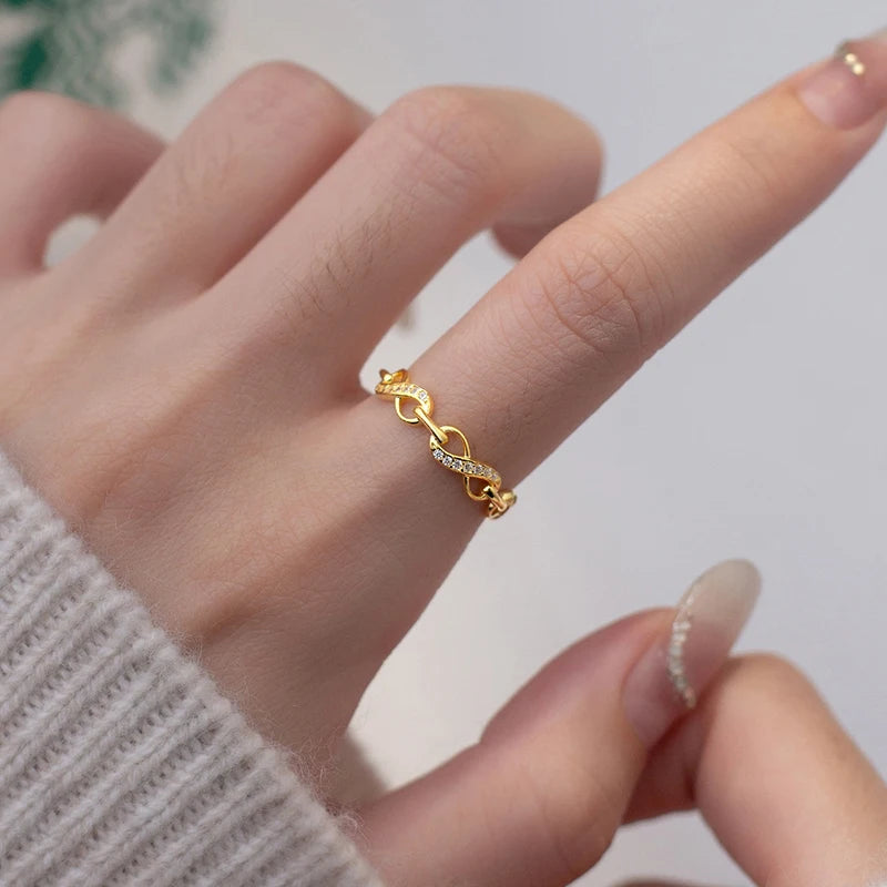 Wantme 925 prata esterlina fashion statement ouro infinity encantos anel ajustável para mulheres de luxo cz zircon casal jóias presente
