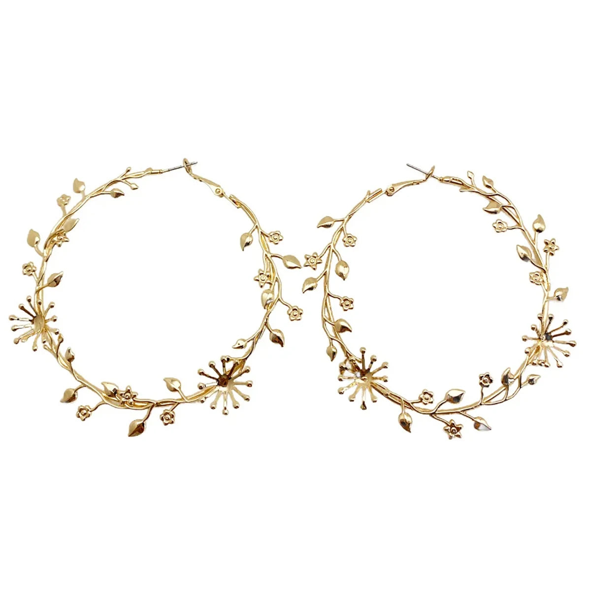 Ftcy brincos de argola exagerados para mulheres, folha, flor, cor dourada, círculo grande, tendência vintage, joias femininas, presente