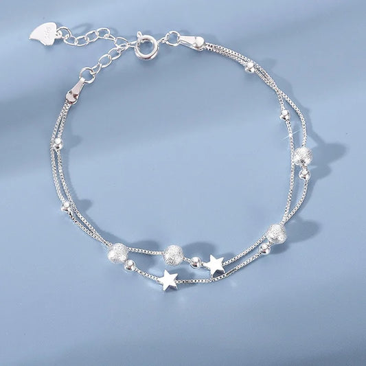 Luxo 925 prata esterlina estrela frisado pulseiras para mulheres designer original dupla camada ajustável pulseira festa jóias