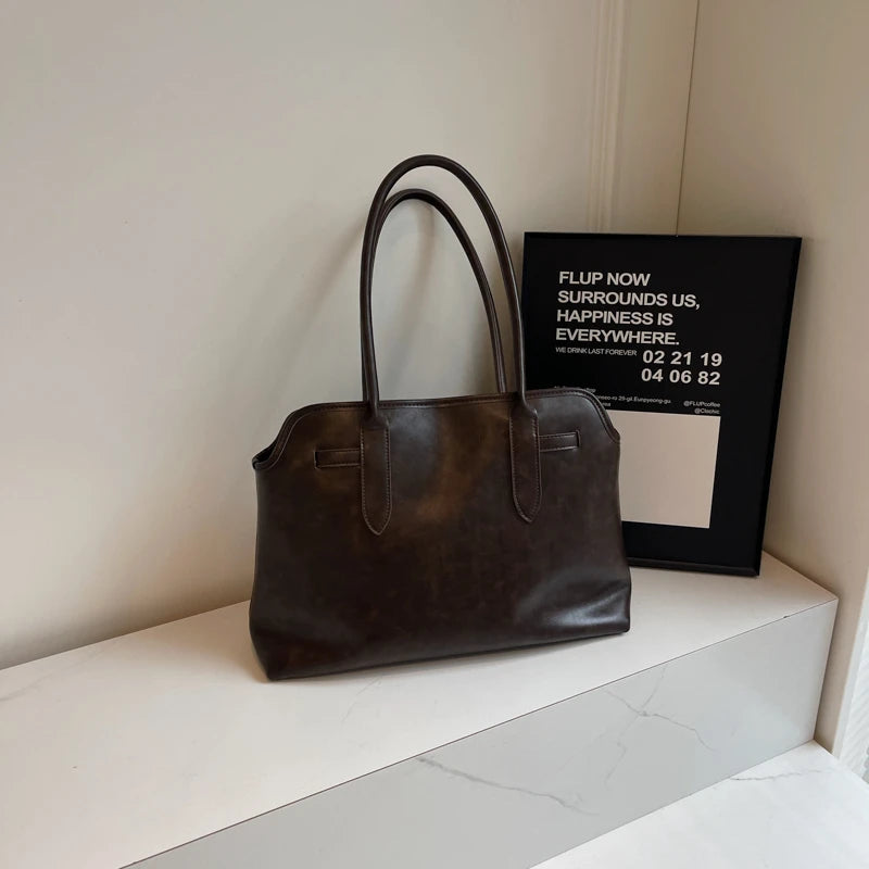 Vintage grande capacidade de couro do plutônio sacola para as mulheres 2024 outono tendência marrom senhora commuter bolsa feminina viagem bolsa ombro