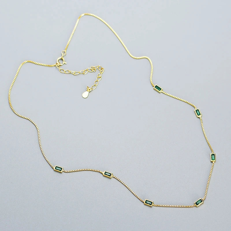 Woozu real 925 prata esterlina moda elegante verde quadrado zircão colar para mulher caixa de festa encantos gargantilha jóias presente