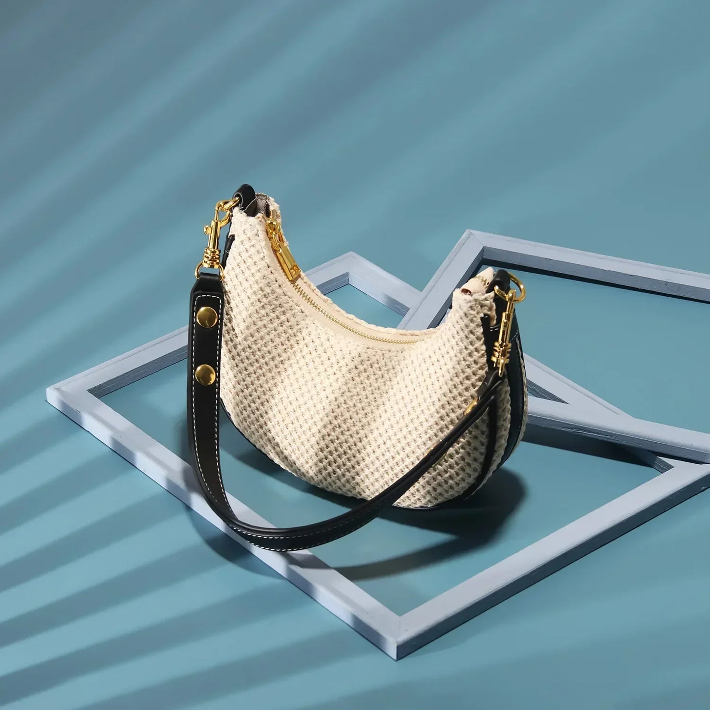 Verão design simples feminino meia lua hobo saco de alta qualidade mão-tecido palha axila saco feminino beira-mar praia bolsa de ombro 2024