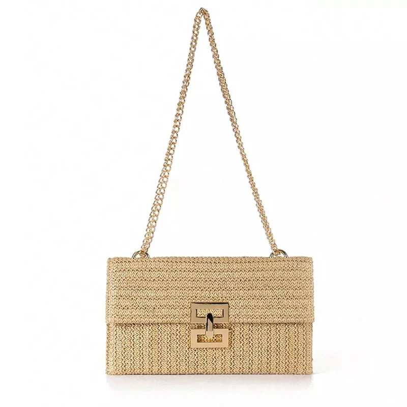 Saco de palha festa à noite bolsa moda feminina tecer padrão ouro embreagem mensageiro bolsas senhora diariamente deslocamento carteira sacos