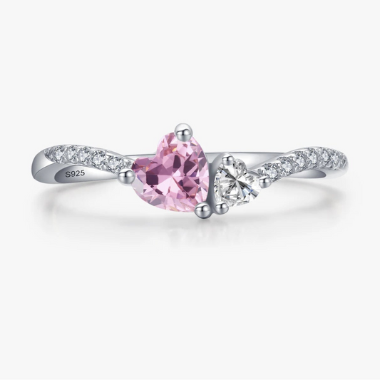 Ailmay sólido 925 prata esterlina romântico deslumbrante rosa coração cristal empilhável anéis para mulheres natal jóias finas presentes