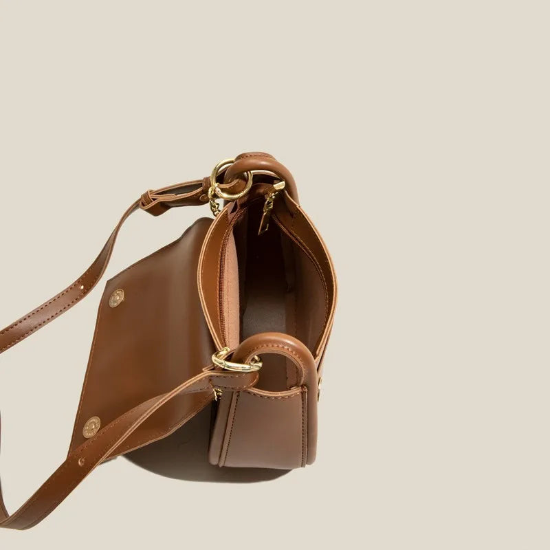 Maxdutti-bolsa mensageiro de couro para mulheres, bolsa de ombro viajante, corrente sólida simples, estilo inglês, moda vintage, bolsa de sela, 2023
