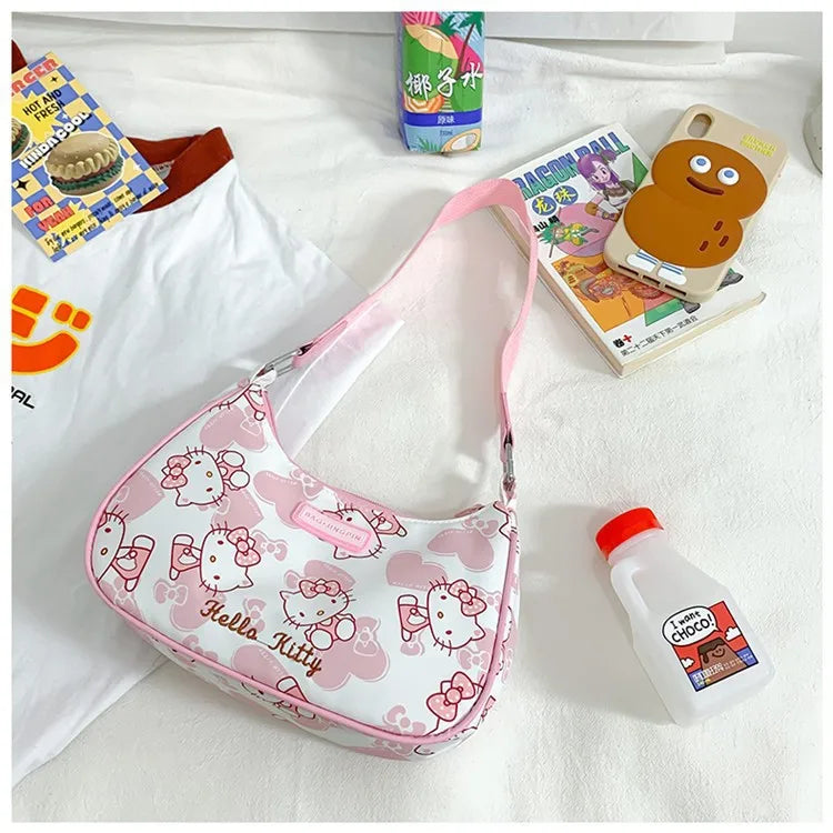 Miniso hello kitty bolsa de axilas para mulheres y2k sanrio kuromi mymelody bolsa mensageiro fofa meninas bolsa de ombro bolsa