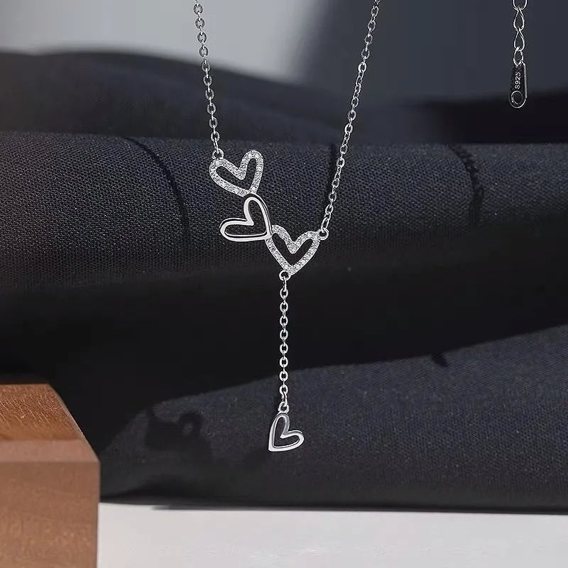 925 prata esterlina oco coração colar espumante diamante borla pingente feminino clavícula corrente acessórios de jóias de casamento
