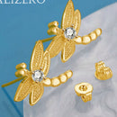 ALIZERO-Brincos de zircão para mulheres, ouro 18k, AAA, zircão, libélula, casamento, noivado, festa, moda, acessórios encantos, jóias