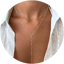 Colar de ouro para mulher 14k banhado a ouro/prata em forma de y pingente colar em camadas frisado corrente gota colares para presente feminino