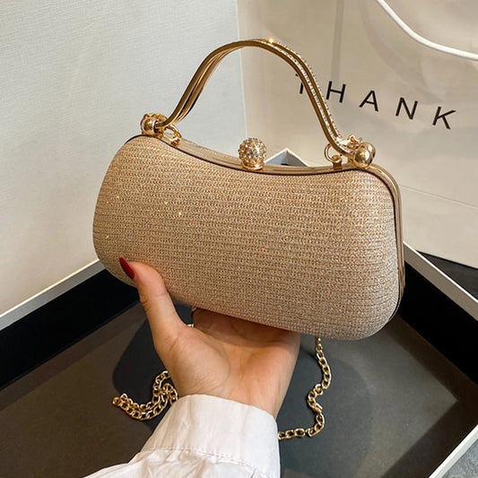Glamourosa bolsa de ombro de PVC com strass para noite, com corrente removível e fecho, bolsa de festa com glitter para banquete/uso diário