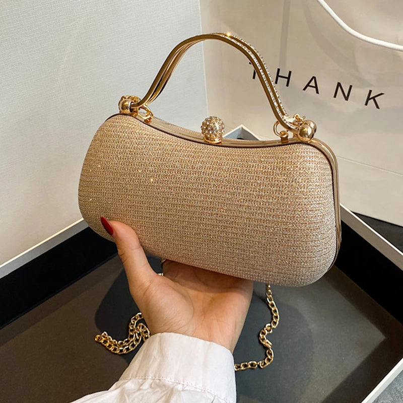 Glamourosa bolsa de ombro de PVC com strass para noite, com corrente removível e fecho, bolsa de festa com glitter para banquete/uso diário