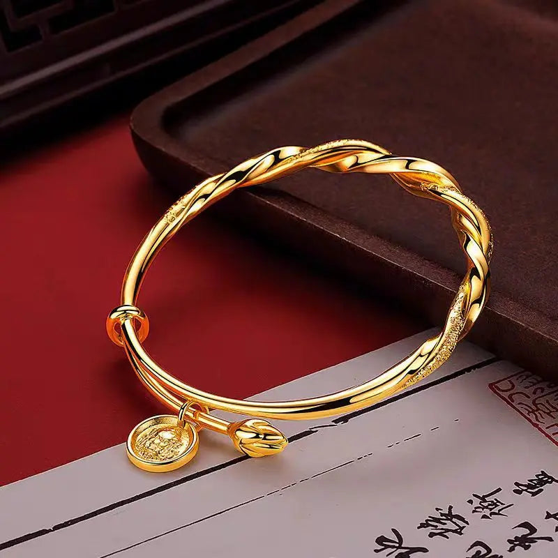 Pulseira feminina de ouro 18K torcida Deus da Riqueza AU750 Lotus Push-Pull sólido frete grátis e certificado