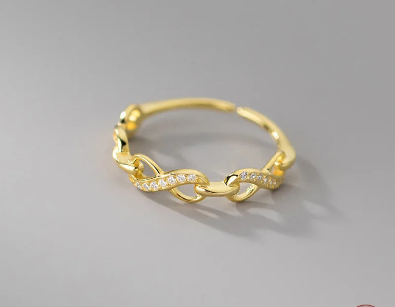Wantme 925 prata esterlina fashion statement ouro infinity encantos anel ajustável para mulheres de luxo cz zircon casal jóias presente