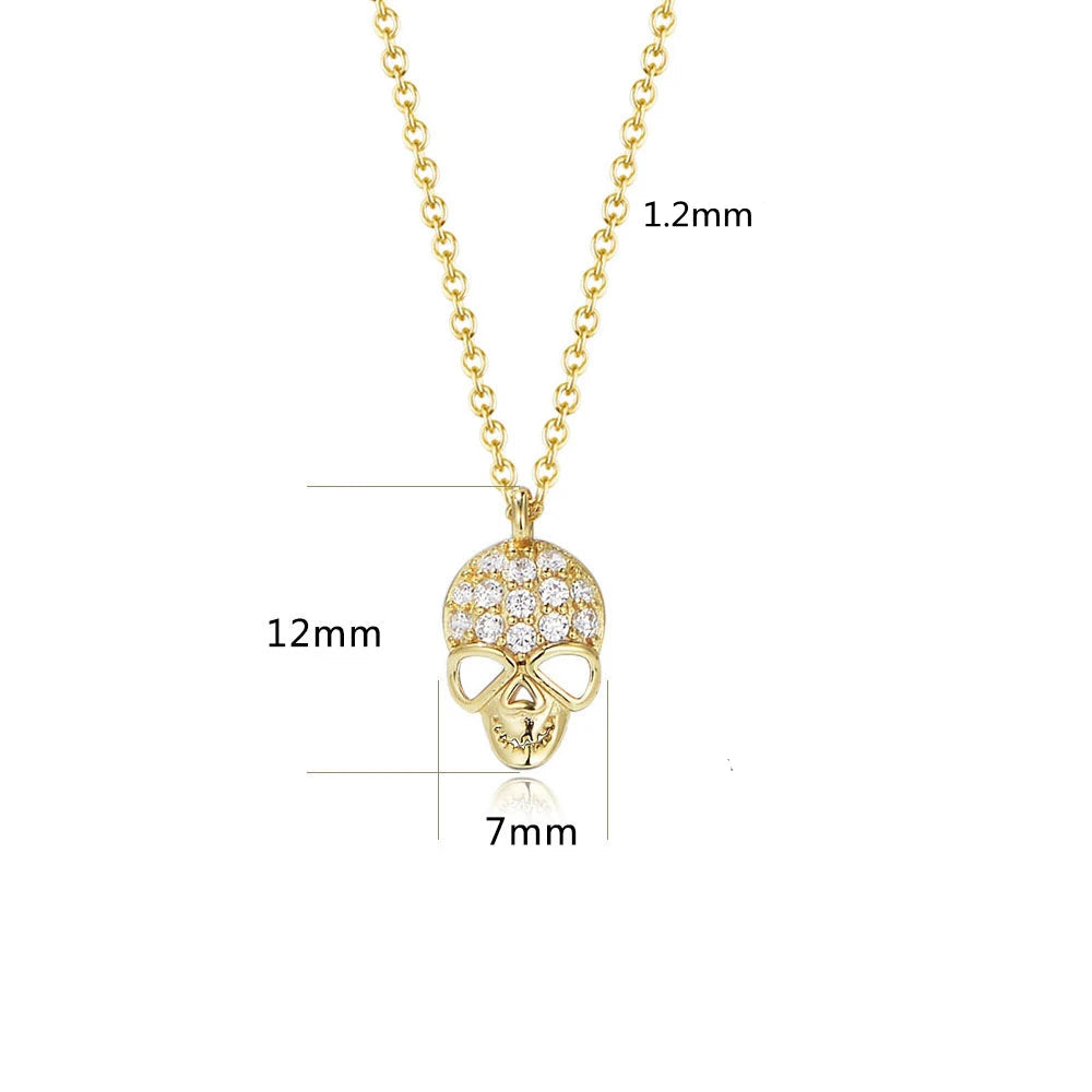 Colar pingente de caveira em prata esterlina 925 para mulheres oco, personalizado, hip hop, exclusivo, jóias da moda, banhado a ouro 14k, zircão