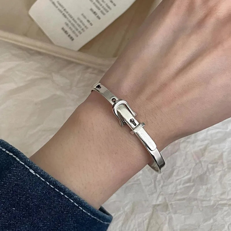 Novo 925 prata esterlina cinto metálico vintage punk pulseira para mulher menina moda jóias presente dropship atacado