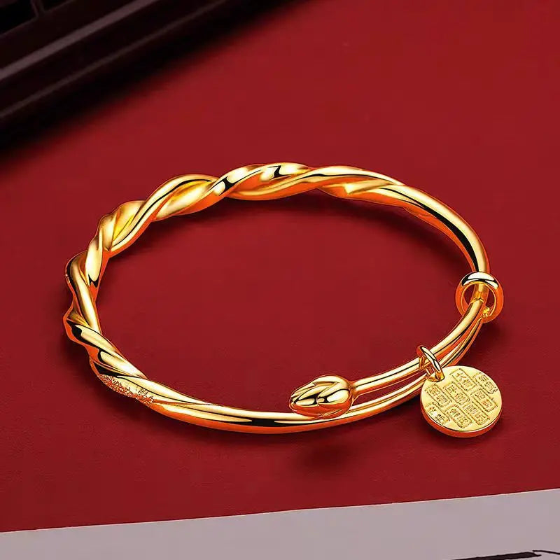 Pulseira feminina de ouro 18K torcida Deus da Riqueza AU750 Lotus Push-Pull sólido frete grátis e certificado