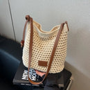 2025 novo verão feminino tecido crochê sacola praia férias bolsa de ombro leve algodão linho boho oco para fora bolsa