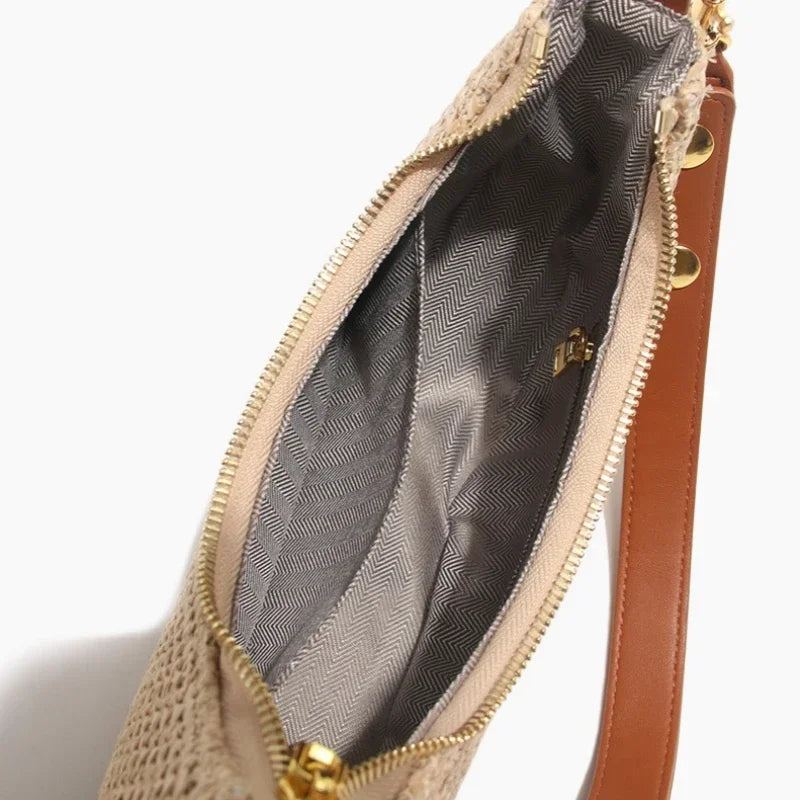 Verão design simples feminino meia lua hobo saco de alta qualidade mão-tecido palha axila saco feminino beira-mar praia bolsa de ombro 2024