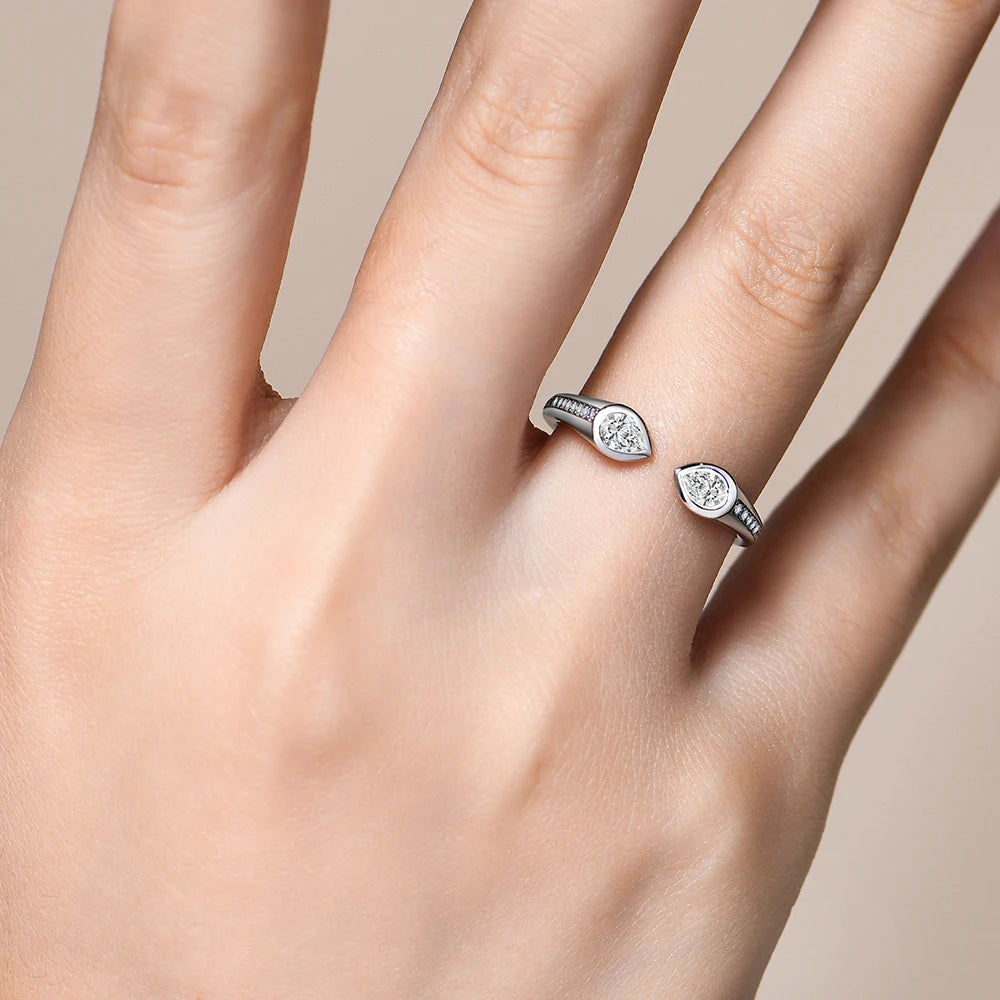 Attagems 0.67ct forma de pêra moissanite anel de casamento d vvs1 cor s925 prata esterlina sólida 14k 18k ouro anéis ajustáveis para mulher