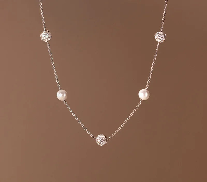 TrustDavis-Colar Gargantilha Bola de Pérola para Mulheres, Real 925 Sterling Silver, CZ Borla, Joalheria Fina, Presente, DA2337
