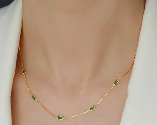 Woozu real 925 prata esterlina moda elegante verde quadrado zircão colar para mulher caixa de festa encantos gargantilha jóias presente