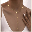 Colar de corrente lariat com gota de coração para mulheres, corrente longa em forma de Y em aço inoxidável 18K joias em camadas de cor dourada