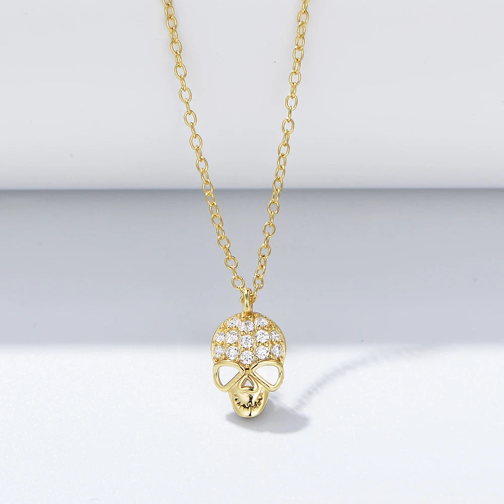 Colar pingente de caveira em prata esterlina 925 para mulheres oco, personalizado, hip hop, exclusivo, jóias da moda, banhado a ouro 14k, zircão