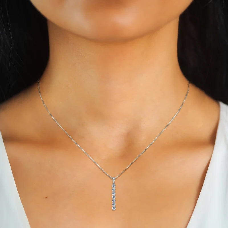 Anziw 2,8 mm 0,56 quilates. Moissanite pingente colar para mulher 925 prata corrente ajustável barra de 7 pedras colares tendência jóias presentes