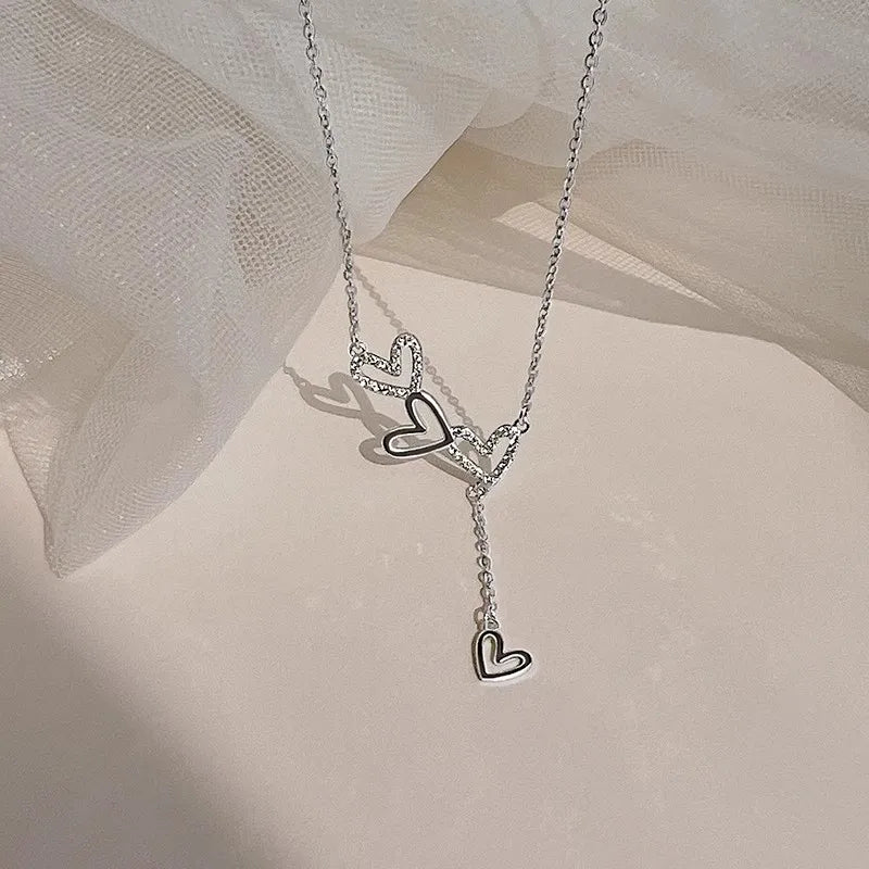 925 prata esterlina oco coração colar espumante diamante borla pingente feminino clavícula corrente acessórios de jóias de casamento