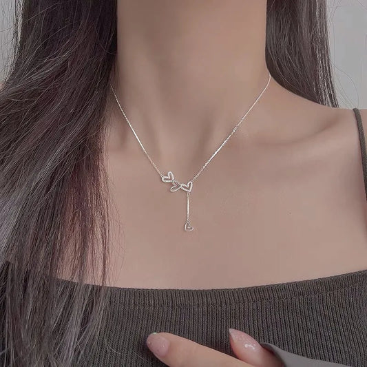 925 prata esterlina oco coração colar espumante diamante borla pingente feminino clavícula corrente acessórios de jóias de casamento