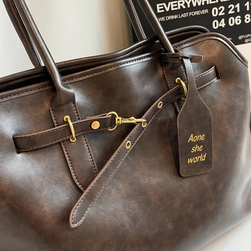 Vintage grande capacidade de couro do plutônio sacola para as mulheres 2024 outono tendência marrom senhora commuter bolsa feminina viagem bolsa ombro