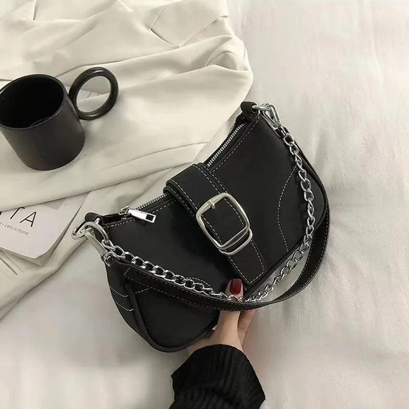 Bolsa retrô fosca nas axilas, nova bolsa baguete minimalista feminina, bolsa pequena crossbody de ombro único elegante e versátil
