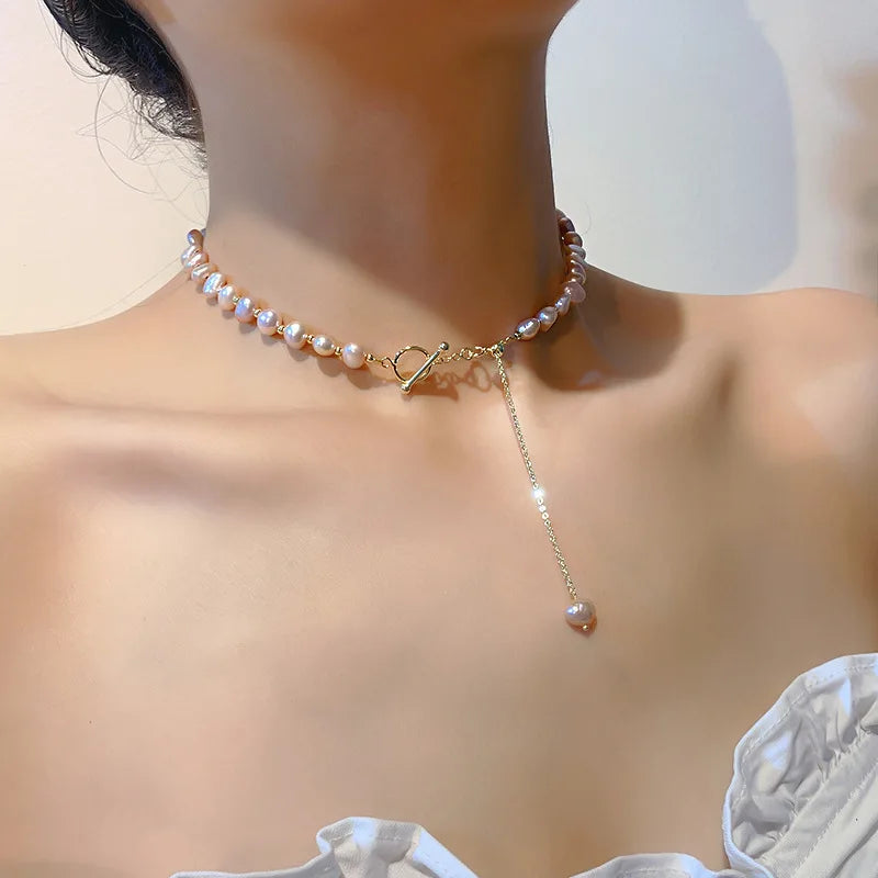 Nova chegada natural barroco rosa pérola de água doce 14k ouro enchido cadeias femininas colar jóias para presentes do dia dos namorados feminino