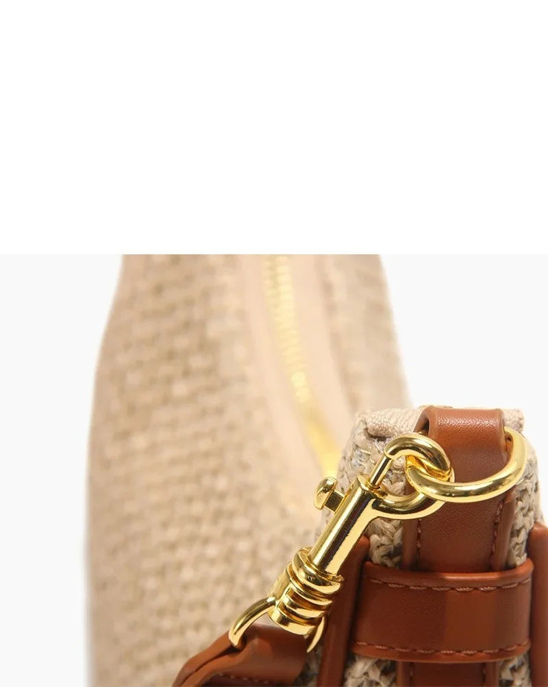 Verão design simples feminino meia lua hobo saco de alta qualidade mão-tecido palha axila saco feminino beira-mar praia bolsa de ombro 2024