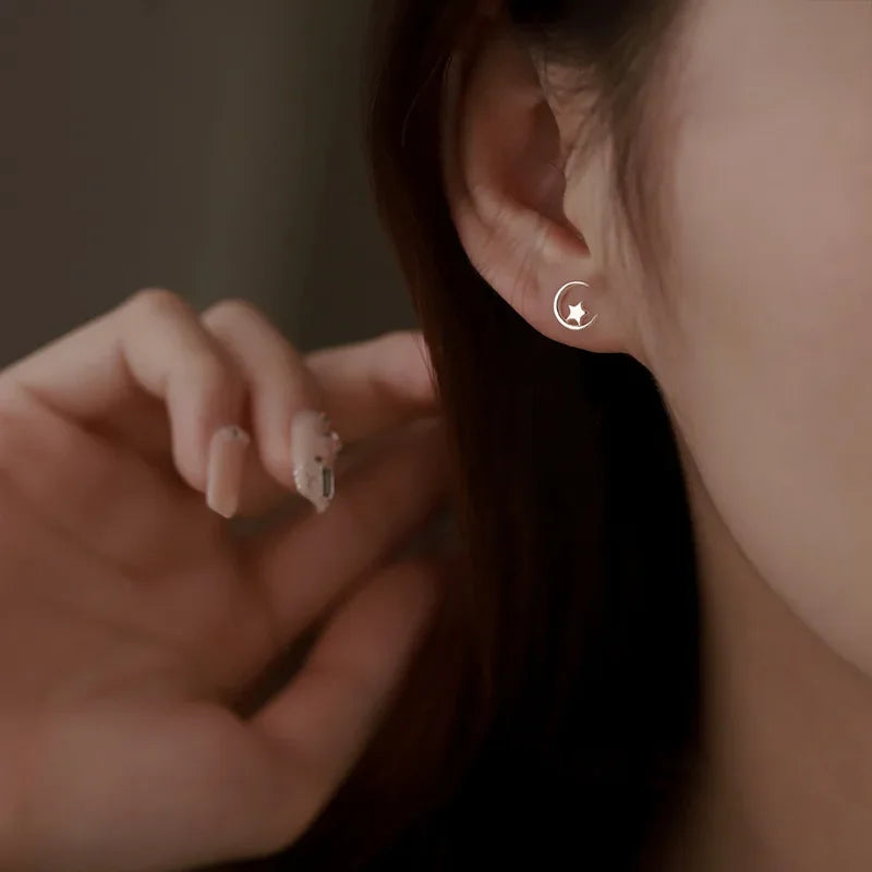 925 prata simétrica oco estrela lua pentagonal estrela brincos para moda feminina jóias finas acessórios minimalistas